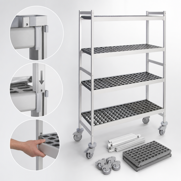 Product image #3 for Fermostock 4-Tier Mobile Shelving Unit with Removable Polymer Inserts, 52W x 14D x 71H