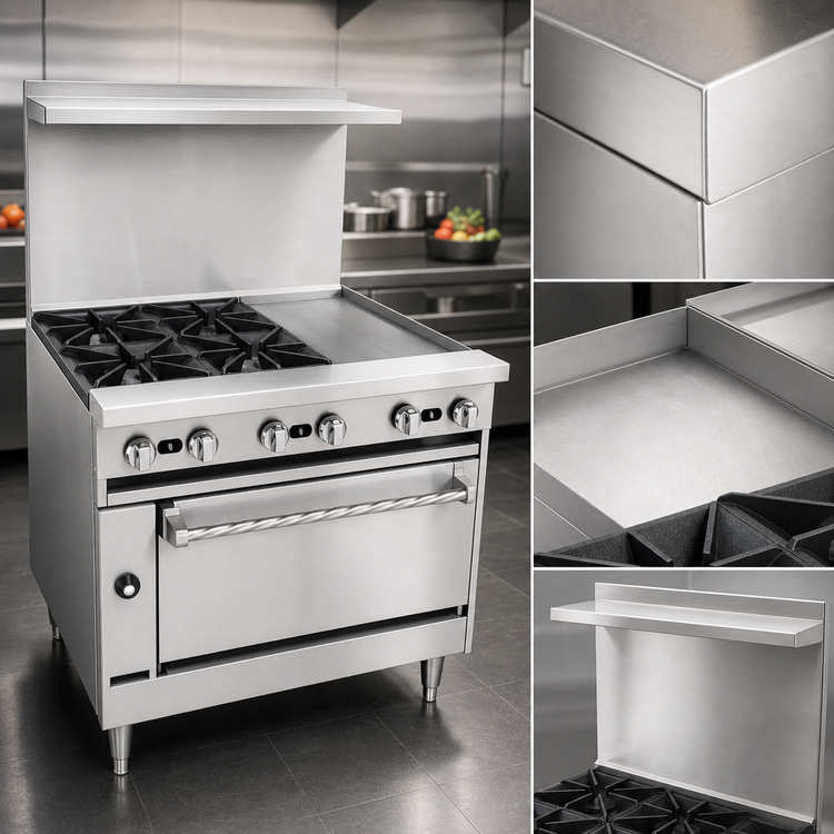 Product image #3 for Jade Range Bistro JBR-12G-4-36C 36" Gas Restaurant Range with 4 Open Burners, 12" Griddle, and Convection Oven