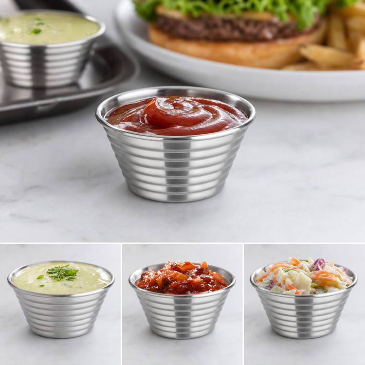 Product image #3 for American Metalcraft 1-1/2 oz Stainless Steel Ribbed Sauce Cup