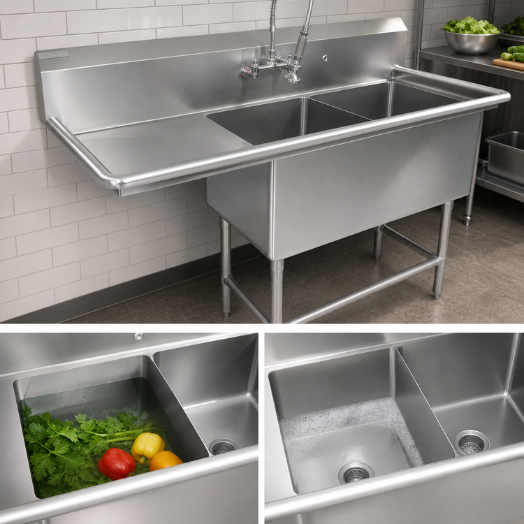 Product image #3 for John Boos Pro-Bowl 2-Compartment Stainless Steel Sink with Left Drainboard, 100-3/16 Inch W x 29-1/2 Inch D x 44-1/16 Inch H