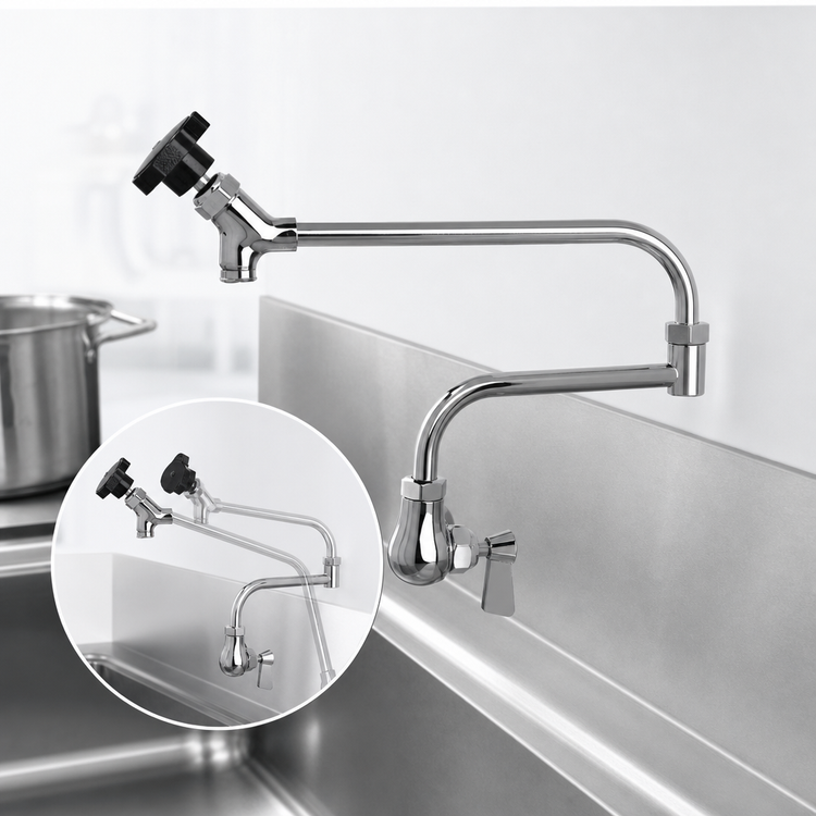 Product image #3 for Fisher Backsplash-Mount Single-Hole Pre-Rinse Faucet with 12-Inch Control Swing Spout and 12-Inch Double-Jointed Assembly