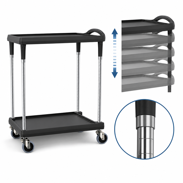 Product image #3 for Metro myCart Plus Series Black Polymer Utility Cart, 2-Shelf, Adjustable Height, 300 lb. Capacity