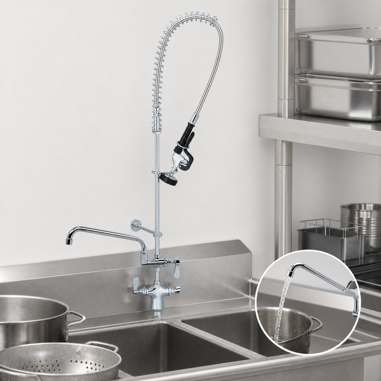 Product image #3 for BK Resources OptiFlow Deck Mount Pre-Rinse Faucet Assembly with 12-Inch Add-On Faucet