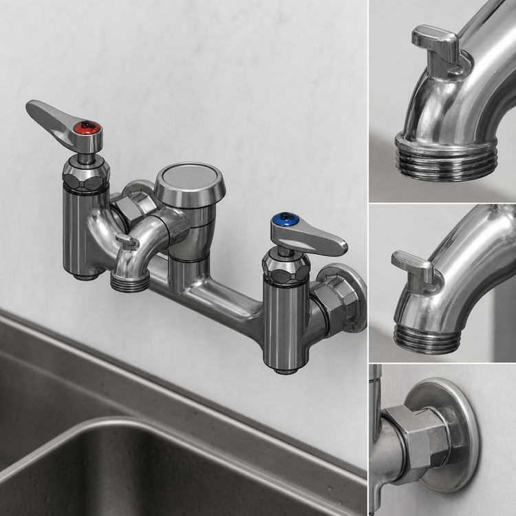 Product image #3 for T&S Brass Wall-Mount Service Sink / Mop Sink Mixing Faucet with Vacuum Breaker Spout, Pail Hook, Garden Hose Outlet, and 8-Inch Centers