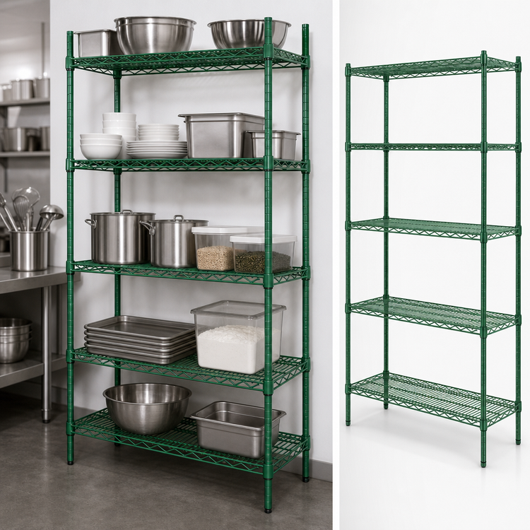 Product image #3 for Steel Works Stainless Heavy Duty 5-Tier Stationary Wire Shelving Unit, 21 x 42 x 84 Inches, Green Epoxy Coated