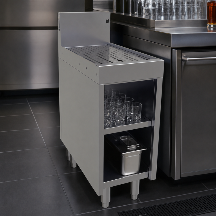 Product image #3 for Glastender Open Front Underbar Drainboard Cabinet Base, 12 Inch x 24 Inch, Stainless Steel