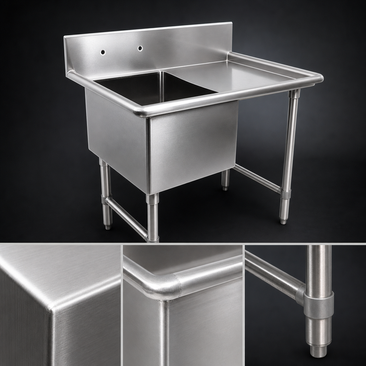 Product image #3 for John Boos B Series 1-Compartment Stainless Steel Sink with Right Drainboard and Legs, 52-3/16 Inch x 29-1/2 Inch