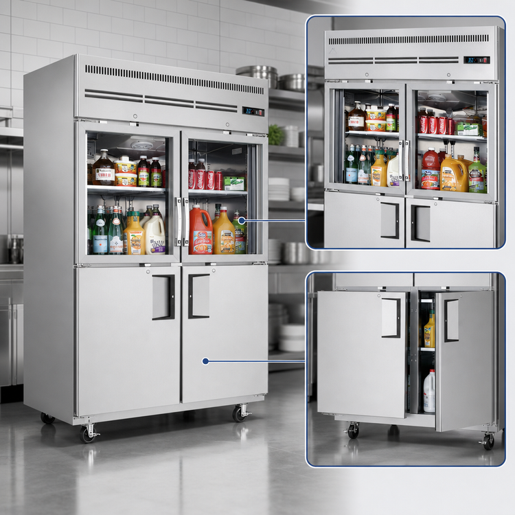 Product image #3 for Everest Refrigeration EGSH4 Two-Section Reach-In Refrigerator with Combination Glass and Solid Half Doors, 48.0 Cu. Ft.