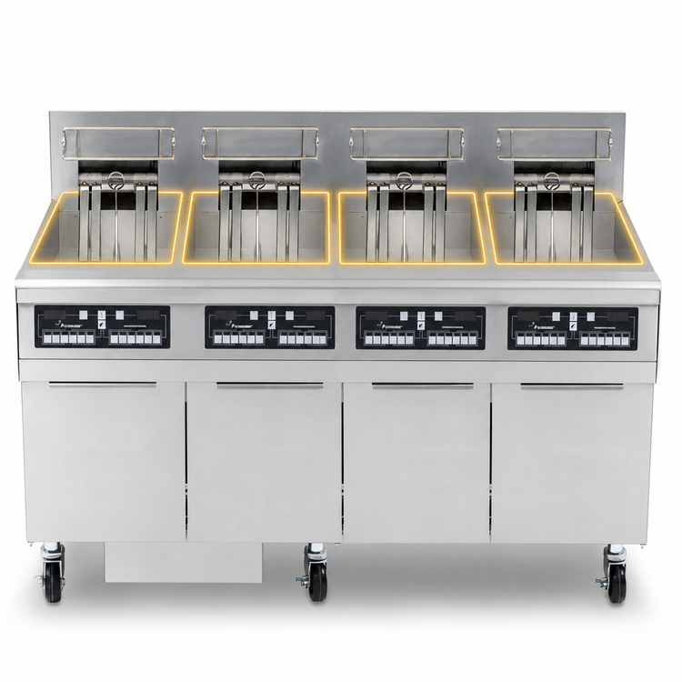 Product image #3 for Frymaster RE High Efficiency Electric Fryer Battery with Built-In Filtration, Four 50-lb. Open Frypots