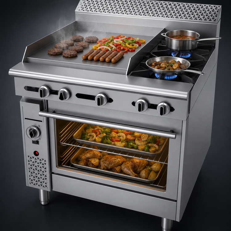 Product image #3 for Garland Cuisine Series 36-Inch Heavy Duty Gas Combination Top Range with 2 Open Burners, 24-Inch Thermostatic Griddle and Convection Oven