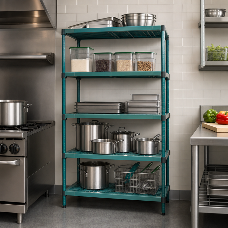 Product image #3 for Eagle QuadPlus 5-Tier Stationary Wire Shelving Starter Unit, 60 x 18 x 74 Inches, Blue-Green Hybrid Epoxy Finish
