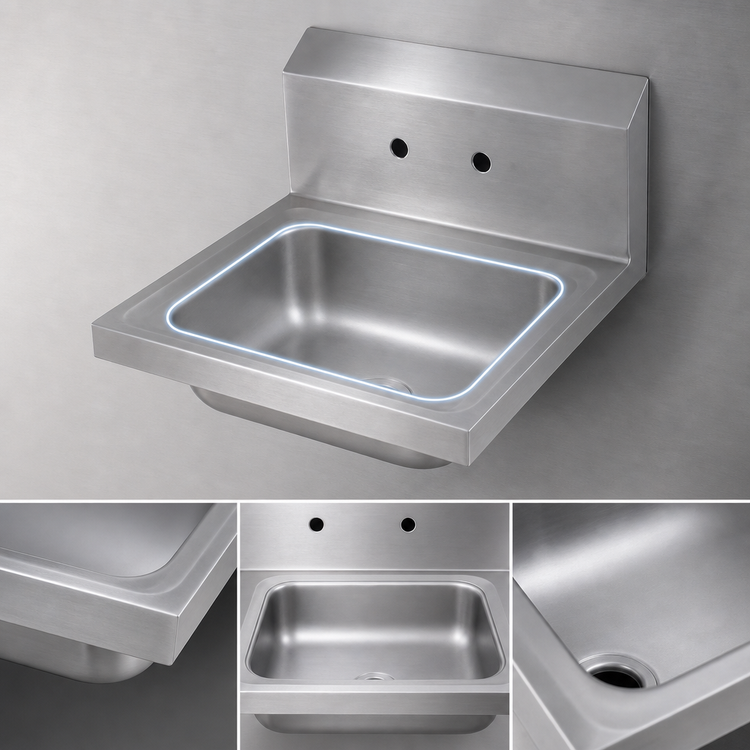 Product image #3 for John Boos Pro-Bowl Wall-Mount Stainless Steel Single Bowl Hand Sink, 14 x 10 x 5 Inch Bowl