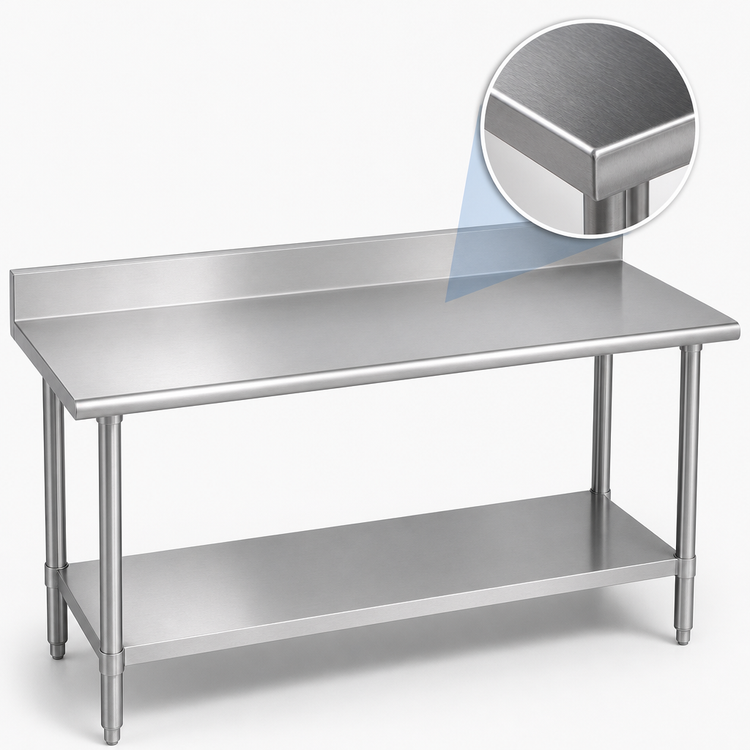Product image #3 for Duke 48-Inch x 24-Inch 14-Gauge 300 Series Stainless Steel Work Table with 5-Inch Riser and Stainless Undershelf