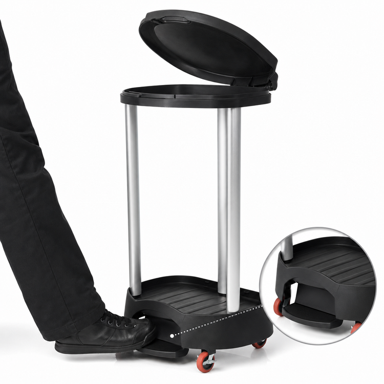 Product image #3 for Rubbermaid Commercial Premium Hands-Free Linen Hamper Laundry Cart, Black