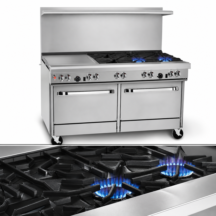 Product image #3 for Southbend Ultimate 60-Inch Gas Restaurant Range with 2 Open Burners, 48-Inch Griddle, Standard Oven, and Cabinet Base