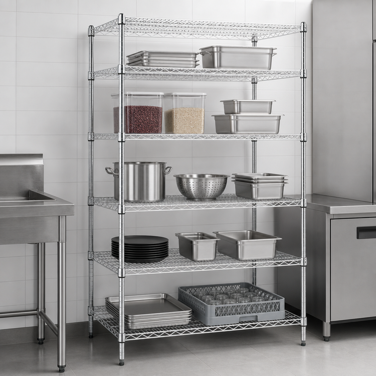 Product image #3 for Quantum 60-Inch Wide 5-Shelf Wire Shelving Starter Kit, 14-Inch Deep x 63-Inch High, 304 Stainless Steel
