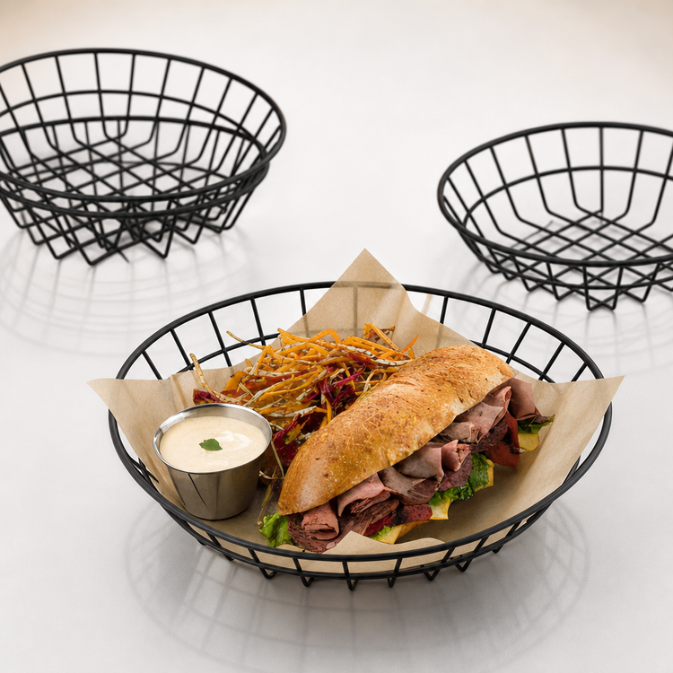 Product image #3 for American Metalcraft 8-Inch Round Black Wire Serving Basket