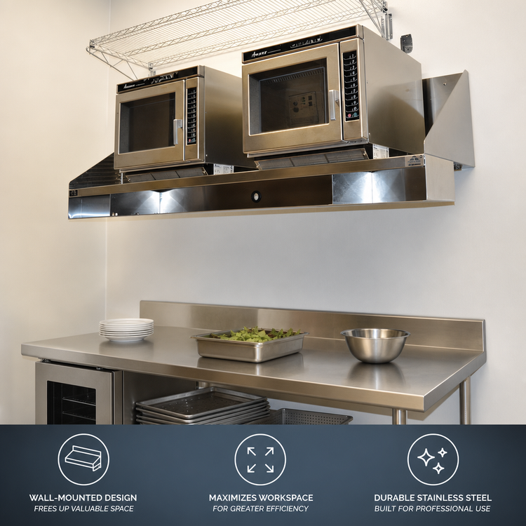 Product image #3 for Advance Tabco 24" x 24" Wall-Mounted Stainless Steel Multi-Station Shelf with 16" Backsplash and Partitioned Undershelf