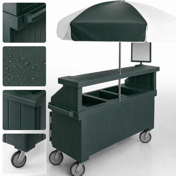 Product image #4 for Camcruiser® Granite Green Vending Cart with 3 Countertop Wells and 72-Inch Umbrella
