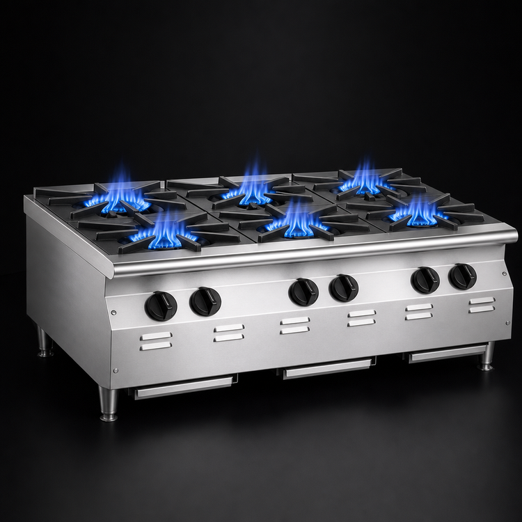 Product image #3 for RedHots Chef's Line 36-Inch 6-Burner Countertop Gas Hot Plate, Natural Gas, Stainless Steel Front