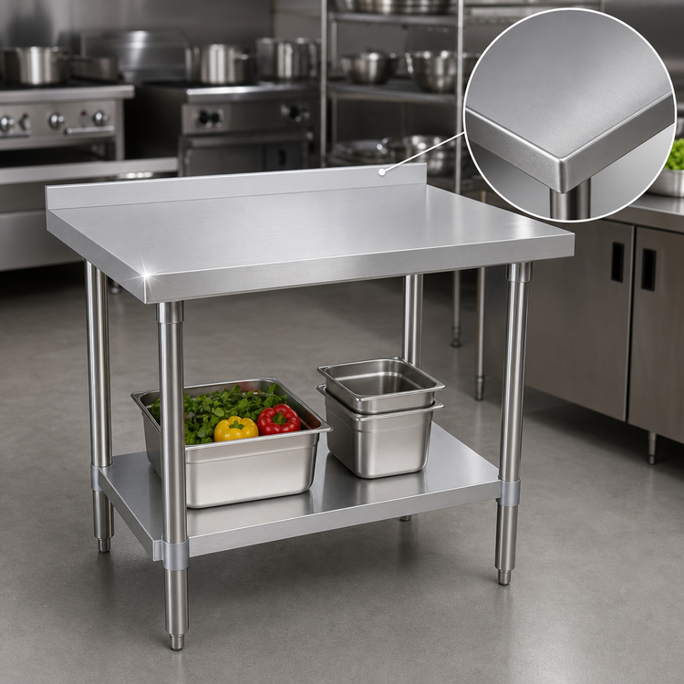 Product image #3 for BK Resources VTTR-1872 72-Inch x 18-Inch Stainless Steel Work Table with 1-1/2-Inch Rear Riser and Adjustable Undershelf
