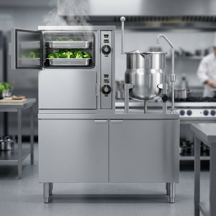 Product image #2 for Crown GCX-2-10 Two Compartment Gas Convection Steamer with 10 Gallon Kettle