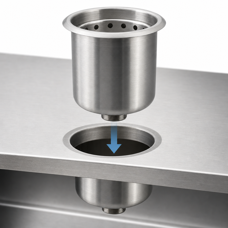 Product image #3 for Krowne Drop-In Stainless Steel Dipper Well with Overflow Insert, Fits 6-1/2-Inch Hole, 1/2-Inch NPS Inlet