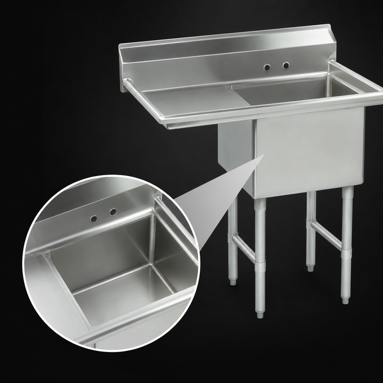 Product image #3 for Advance Tabco 1-Compartment Fabricated Sink with 24-Inch Left Drainboard, 24 x 24 x 14 Bowl, 16-Gauge 304 Stainless Steel