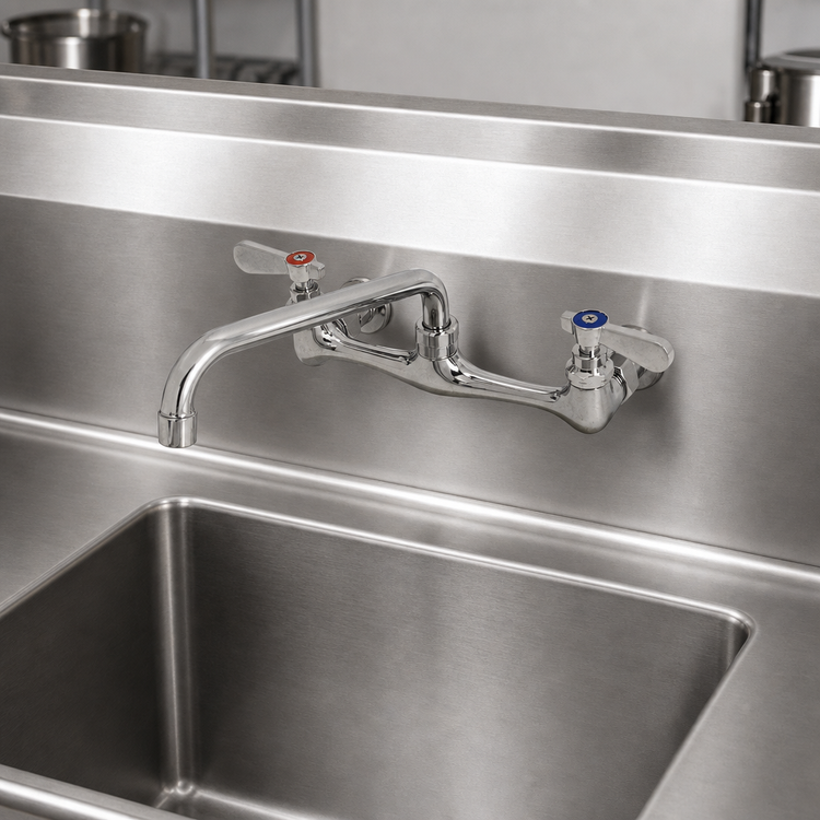 Product image #3 for Omcan USA Splash-Mounted Faucet with 10-Inch Standard Swivel Spout, 8-Inch Centers