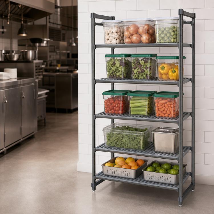 Product image #3 for Cambro Camshelving® Basics Plus 18"W x 30"L x 72"H 5-Tier Stationary Vented Polypropylene Starter Unit