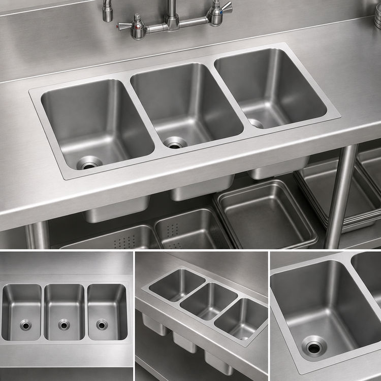 Product image #3 for Vollrath 3-Compartment Weld-In/Undermount Sink, 18-Gauge Stainless Steel, 14 x 12 x 12-Inch Compartments