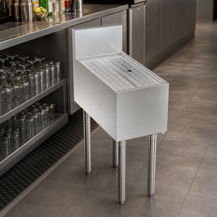 Product image #3 for Krowne Royal Series Free Standing Stainless Steel Underbar Drainboard, 12" x 24", 6" Splash