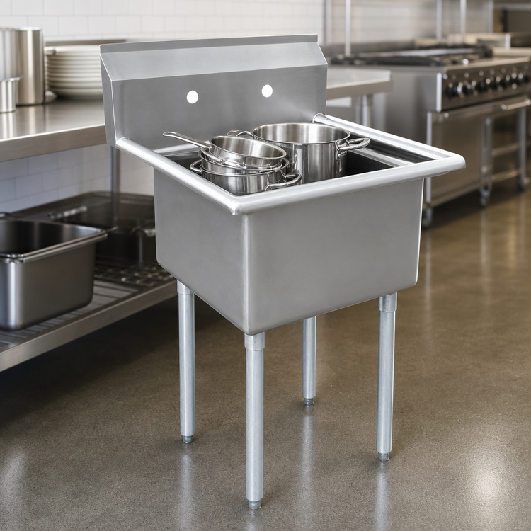 Product image #3 for Omcan USA 1-Compartment Pot Sink with 24 x 24 x 14 Inch Bowl, 304 Stainless Steel, Galvanized Legs, No Drainboard