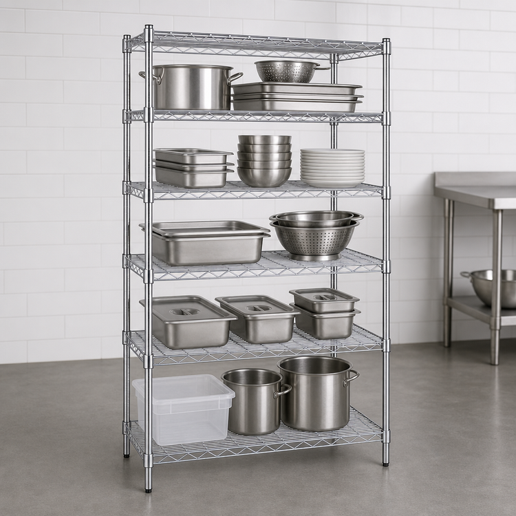 Product image #3 for Heavy Duty 5-Tier Stationary Wire Shelving Unit, 54 x 14 x 84 Inches, Chrome Finish