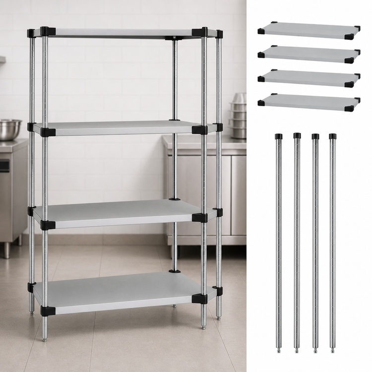 Product image #3 for Quantum Solid Stainless Steel Shelving Starter Kit, 30 x 18 x 86 Inches, 4-Shelf, 600-800 lb. Capacity