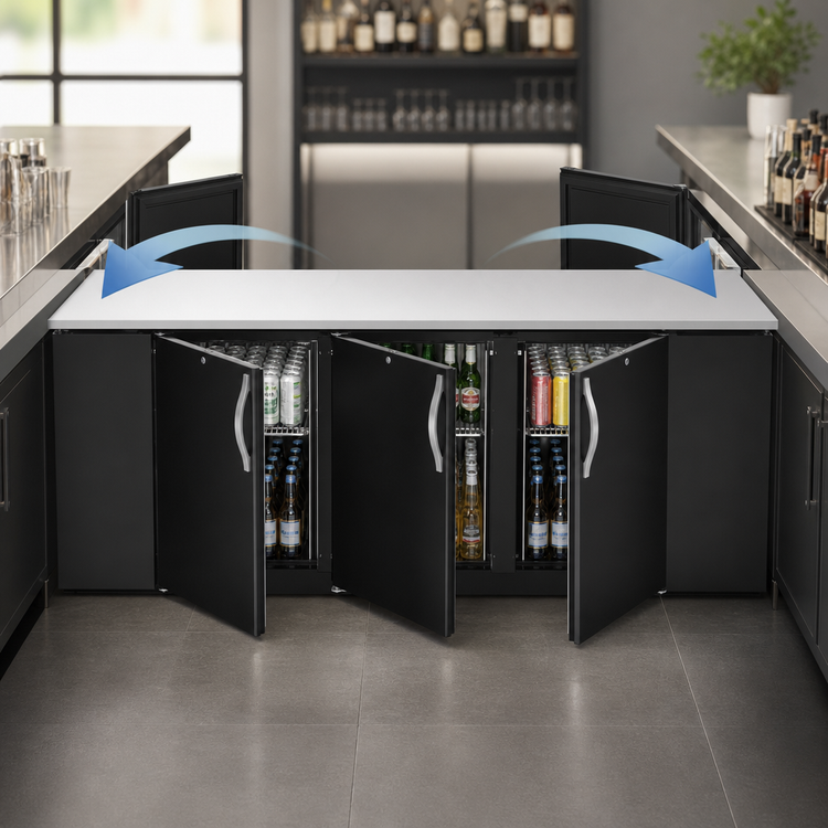 Product image #3 for Beverage-Air BB72HC-PT-B 72-Inch Three-Section Pass-Thru Back Bar Cooler with Solid Doors