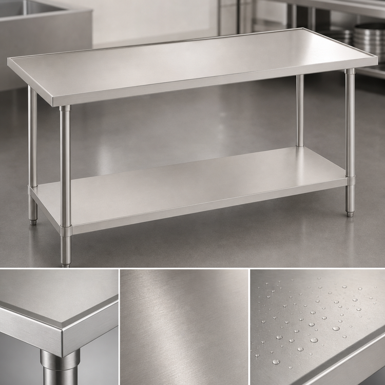 Product image #3 for Advance Tabco 48 x 24 Inch 14-Gauge 304 Stainless Steel Work Table with Countertop Edge and Adjustable Undershelf