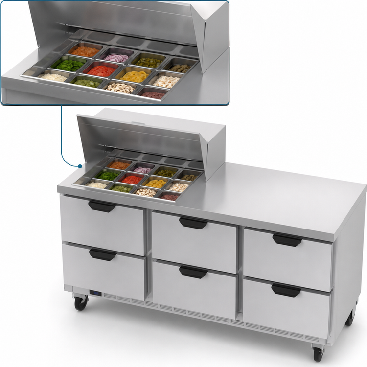 Product image #4 for Beverage-Air SPED72HC-12M-6 72-Inch Mega Top Sandwich Prep Table with 6 Drawers