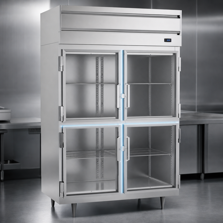 Product image #3 for Beverage Air P Series Two-Section Reach-In Freezer with 4 Glass Half Doors, 44.57 Cu. Ft.