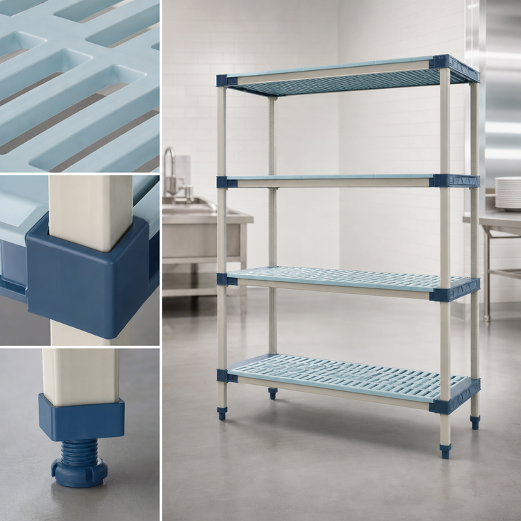 Product image #3 for MetroMax 4 Blue All-Polymer 4-Shelf Starter Shelving Unit, 30"W x 24"D x 63"H