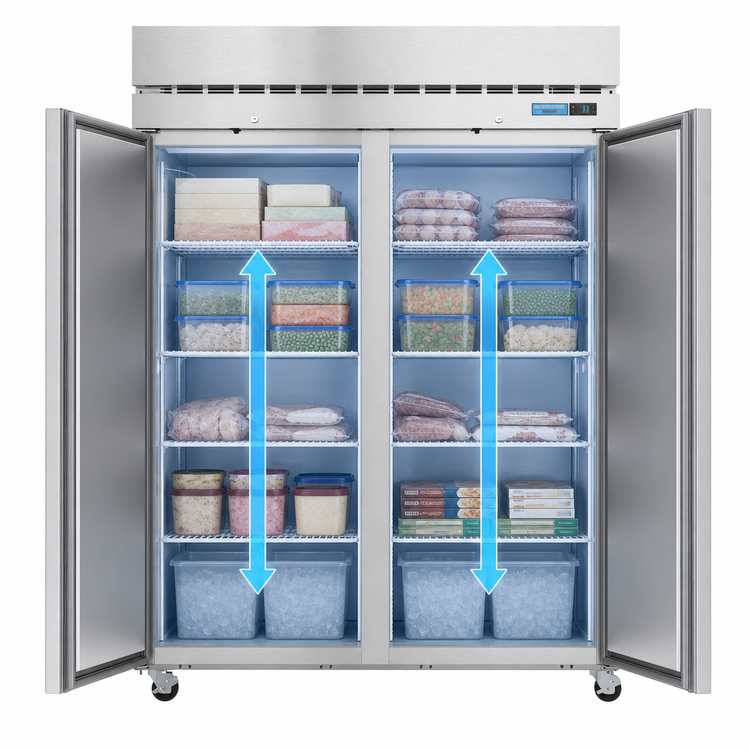 Product image #3 for Hoshizaki Steelheart Two-Section Reach-In Freezer with Full Solid Doors, 50.37 Cu. Ft., Top-Mounted Self-Contained