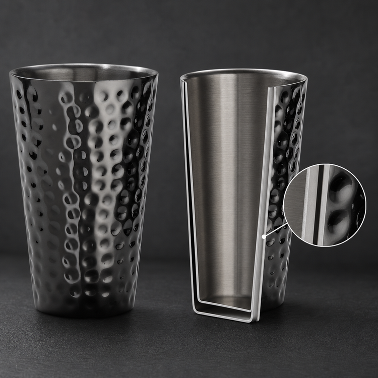 Product image #3 for American Metalcraft 16 oz Hammered Double Wall Stainless Steel Tumbler, Black Mirror Finish