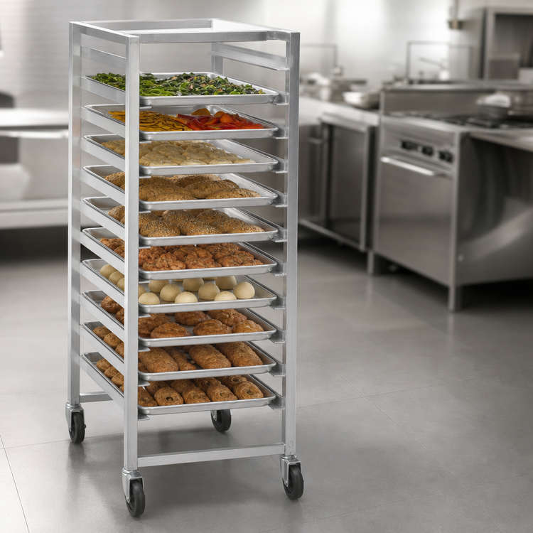 Product image #3 for Advance Tabco Universal Full-Height Aluminum Pan Rack with Open Sides, 10-Pan Capacity