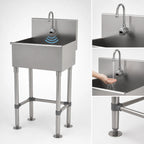 Thumbnail image #3 for Advance Tabco WSS-16-25EF-FM One-Station Freestanding 304 Stainless Steel Service Sink with Electronic Faucet, 22 x 19-1/2 x 32-1/2 Inches, 12-Inch
