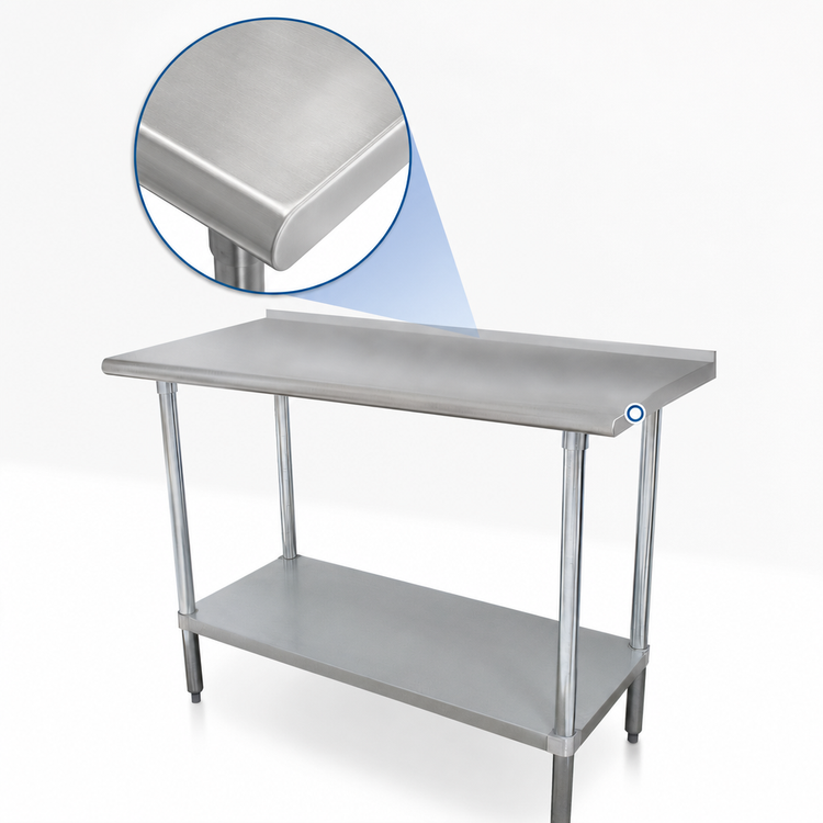 Product image #3 for Advance Tabco 84 in. x 30 in. 14-Gauge 304 Stainless Steel Work Table with 1-1/2 in. Rear Up-Turn and Adjustable Undershelf
