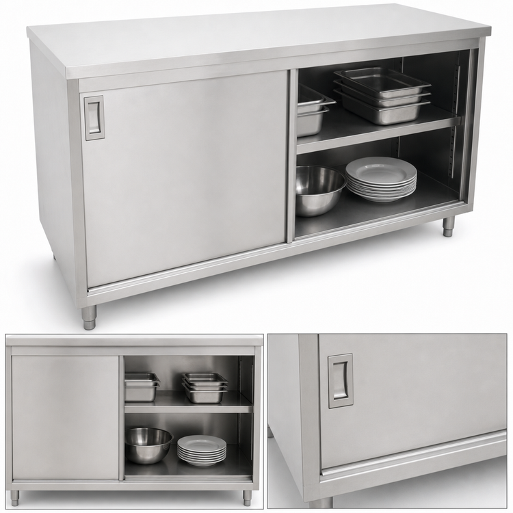 Product image #3 for 48 Inch x 24 Inch Stainless Steel Enclosed Work Table with Sliding Doors