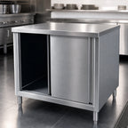 Thumbnail image #3 for Klinger's Trading CB3048 48-Inch Stainless Steel Enclosed Work Table with Sliding Doors, Flat Top, 30-Inch Deep