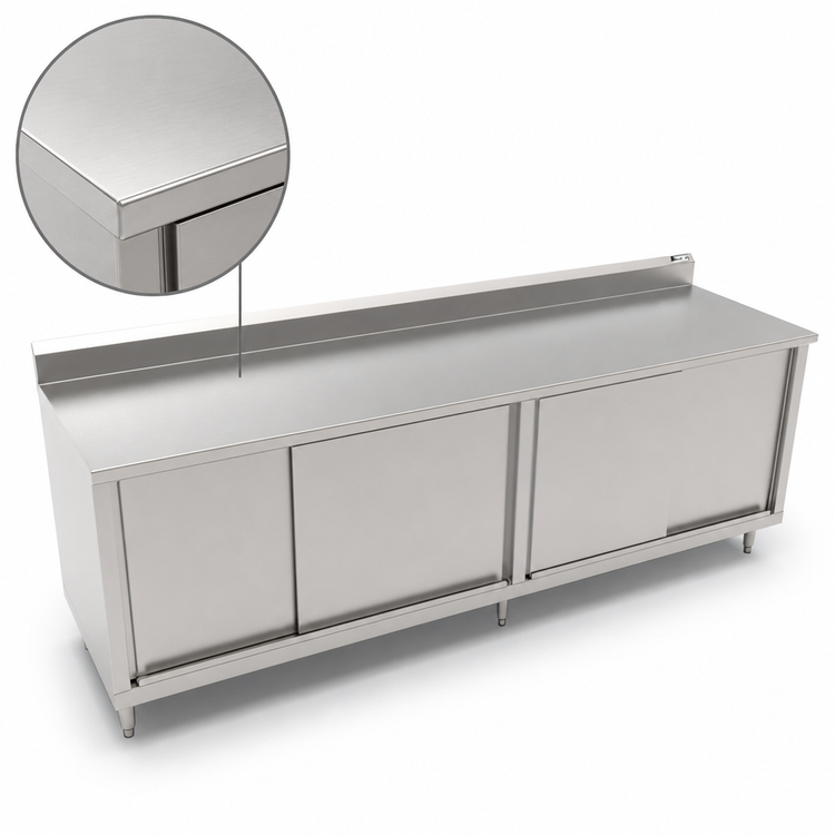 Product image #3 for John Boos 132-Inch x 30-Inch Enclosed Work Table Cabinet Base with Sliding Doors, 14-Gauge Stainless Steel Top and 5-Inch Backsplash