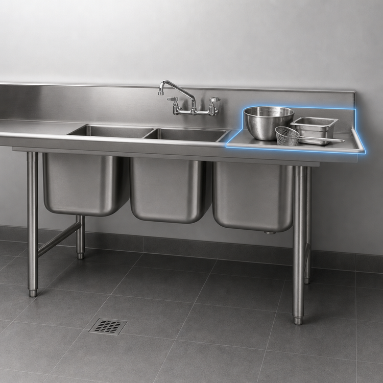 Product image #3 for Eagle Group 414 Series Coved Corner Three-Compartment Sink with Right 24-Inch Drainboard, 86-3/4-Inch Wide