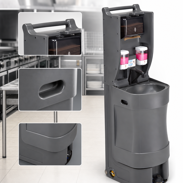 Product image #3 for Cambro Mobile Hand Wash Station, Single Basin, 18-Gallon Capacity, Manual Foot Pump, Charcoal Gray